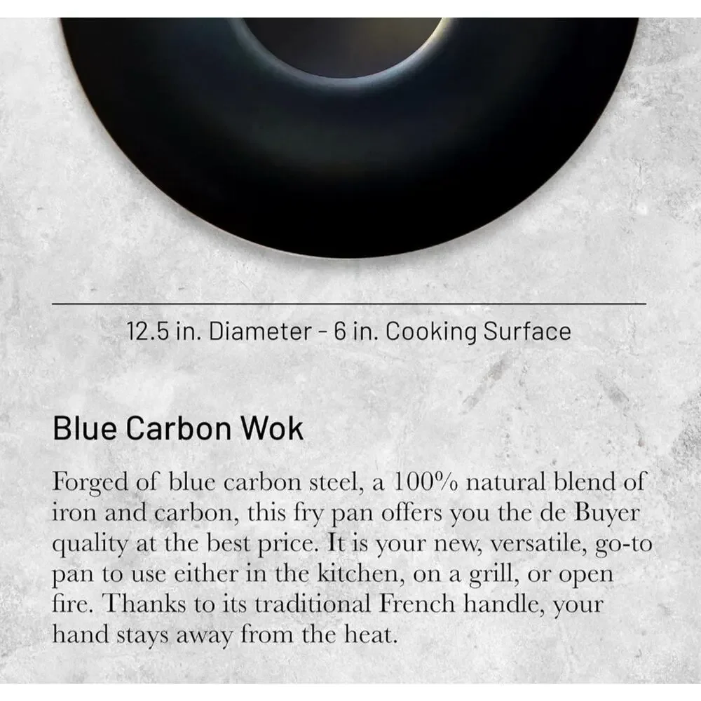 de Buyer - Blue Carbon Steel Wok Pan 2mm Thick 12.5” Diameter, - Made in France